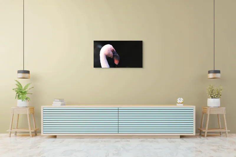 Tablou Canvas, "Flamingo în lumina dimineții", Flamingo, Roz, Penaj, Elegant, Grațios, Profil, Delicat, 90 x 50 cm – poza 5