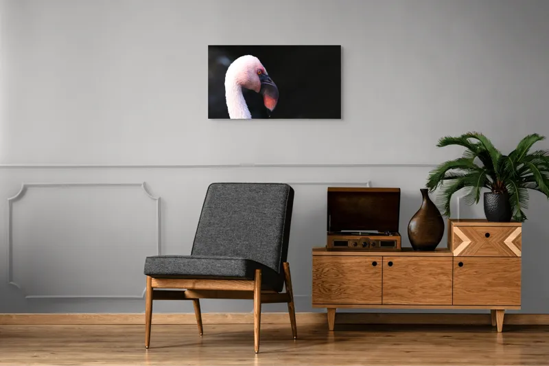 Tablou Canvas, "Flamingo în lumina dimineții", Flamingo, Roz, Penaj, Elegant, Grațios, Profil, Delicat, 90 x 50 cm – poza 6