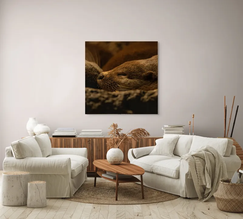Tablou Canvas, "Vidre odihnindu-se în cuibul lor", Somn, Liniște, Blană, Întuneric, Odihnă, Cald, Relaxare, Natură, Putere, Visare, 100 x 100 cm – poza 3
