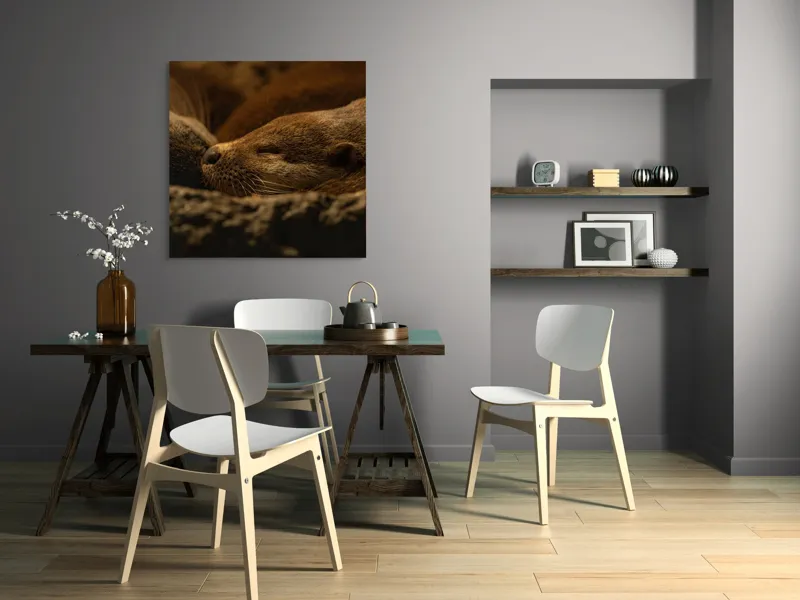 Tablou Canvas, "Vidre odihnindu-se în cuibul lor", Somn, Liniște, Blană, Întuneric, Odihnă, Cald, Relaxare, Natură, Putere, Visare, 100 x 100 cm – poza 6