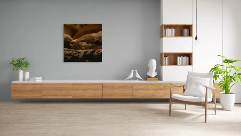 Tablou Canvas, "Vidre odihnindu-se în cuibul lor", Somn, Liniște, Blană, Întuneric, Odihnă, Cald, Relaxare, Natură, Putere, Visare, 100 x 100 cm – poza 8
