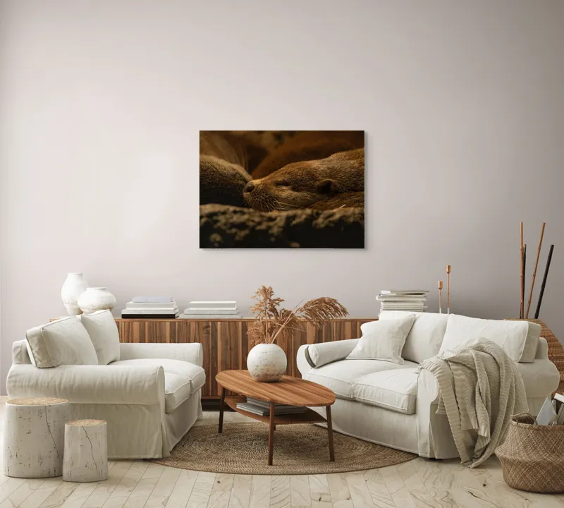 Tablou Canvas, "Vidre odihnindu-se în cuibul lor", Somn, Liniște, Blană, Întuneric, Odihnă, Cald, Relaxare, Natură, Putere, Visare, 100 x 70 cm – poza 3
