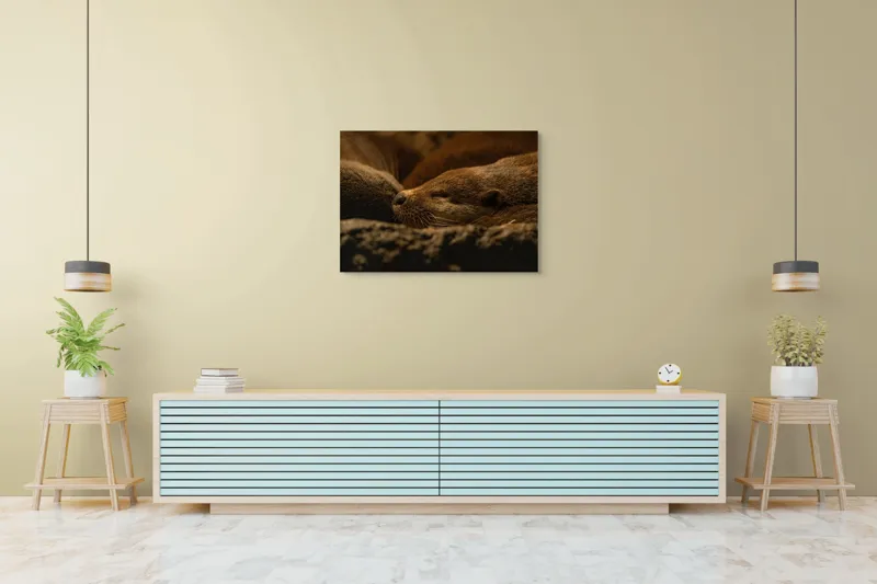 Tablou Canvas, "Vidre odihnindu-se în cuibul lor", Somn, Liniște, Blană, Întuneric, Odihnă, Cald, Relaxare, Natură, Putere, Visare, 100 x 70 cm – poza 4