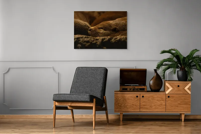 Tablou Canvas, "Vidre odihnindu-se în cuibul lor", Somn, Liniște, Blană, Întuneric, Odihnă, Cald, Relaxare, Natură, Putere, Visare, 100 x 70 cm – poza 8