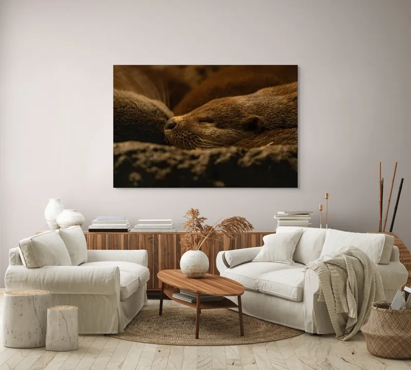 Tablou Canvas, "Vidre odihnindu-se în cuibul lor", Somn, Liniște, Blană, Întuneric, Odihnă, Cald, Relaxare, Natură, Putere, Visare, 150 x 100 cm – poza 3