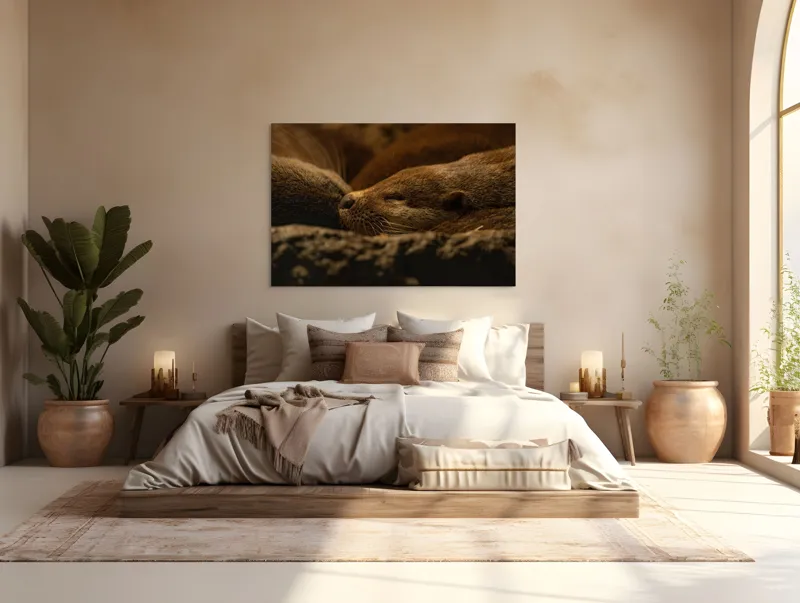 Tablou Canvas, "Vidre odihnindu-se în cuibul lor", Somn, Liniște, Blană, Întuneric, Odihnă, Cald, Relaxare, Natură, Putere, Visare, 150 x 100 cm – poza 4