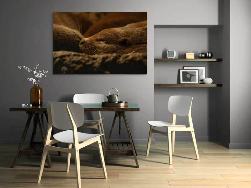 Tablou Canvas, "Vidre odihnindu-se în cuibul lor", Somn, Liniște, Blană, Întuneric, Odihnă, Cald, Relaxare, Natură, Putere, Visare, 150 x 100 cm – poza 5