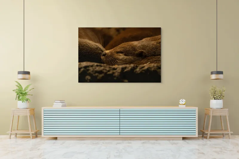 Tablou Canvas, "Vidre odihnindu-se în cuibul lor", Somn, Liniște, Blană, Întuneric, Odihnă, Cald, Relaxare, Natură, Putere, Visare, 150 x 100 cm – poza 6
