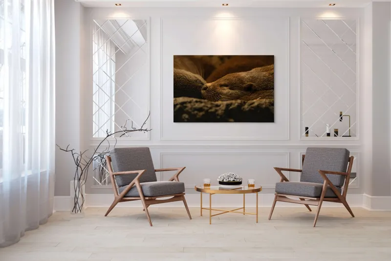Tablou Canvas, "Vidre odihnindu-se în cuibul lor", Somn, Liniște, Blană, Întuneric, Odihnă, Cald, Relaxare, Natură, Putere, Visare, 150 x 100 cm – poza 7