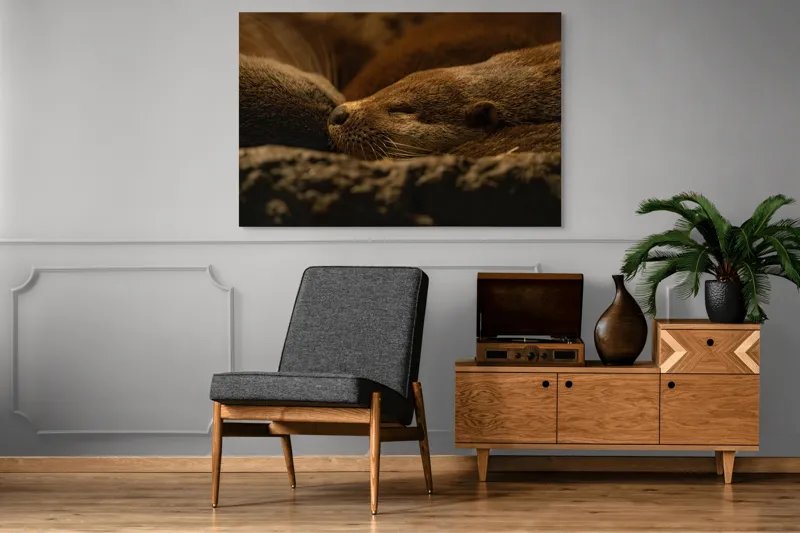 Tablou Canvas, "Vidre odihnindu-se în cuibul lor", Somn, Liniște, Blană, Întuneric, Odihnă, Cald, Relaxare, Natură, Putere, Visare, 150 x 100 cm – poza 8