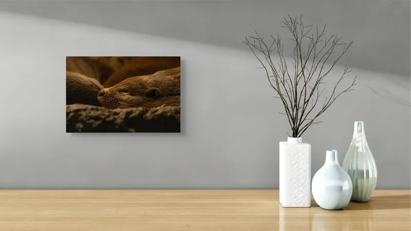 Tablou Canvas, "Vidre odihnindu-se în cuibul lor", Somn, Liniște, Blană, Întuneric, Odihnă, Cald, Relaxare, Natură, Putere, Visare, 39 x 26 cm – poza 8