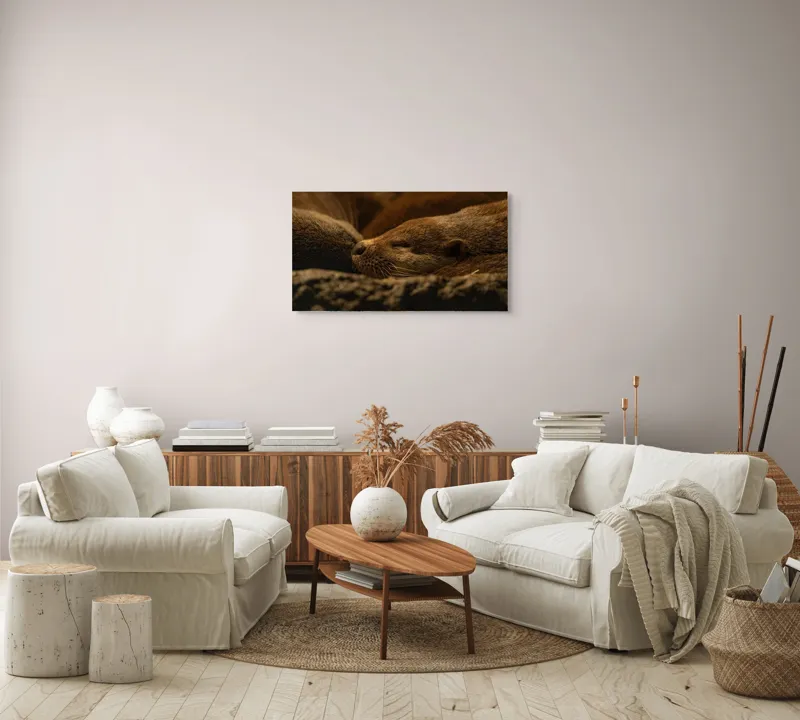 Tablou Canvas, "Vidre odihnindu-se în cuibul lor", Somn, Liniște, Blană, Întuneric, Odihnă, Cald, Relaxare, Natură, Putere, Visare, 90 x 50 cm – poza 4