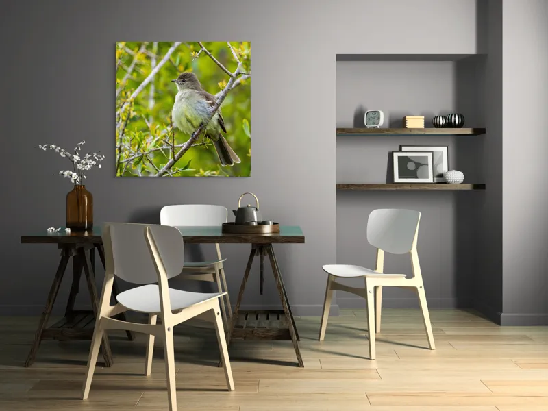 Tablou Canvas, "Pasărea cântătoare în crângul verde", Fermecător, Blând, Natură, Pene, Ramură, Verde, Fragil, Sălbatic, Primăvară, 100 x 100 cm – poza 6