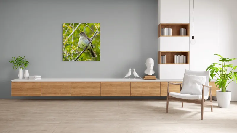 Tablou Canvas, "Pasărea cântătoare în crângul verde", Fermecător, Blând, Natură, Pene, Ramură, Verde, Fragil, Sălbatic, Primăvară, 100 x 100 cm – poza 8