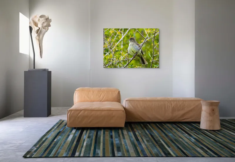 Tablou Canvas, "Pasărea cântătoare în crângul verde", Fermecător, Blând, Natură, Pene, Ramură, Verde, Fragil, Sălbatic, Primăvară, 100 x 70 cm – poza 7