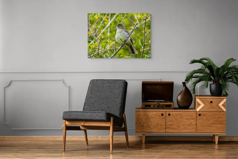 Tablou Canvas, "Pasărea cântătoare în crângul verde", Fermecător, Blând, Natură, Pene, Ramură, Verde, Fragil, Sălbatic, Primăvară, 100 x 70 cm – poza 8