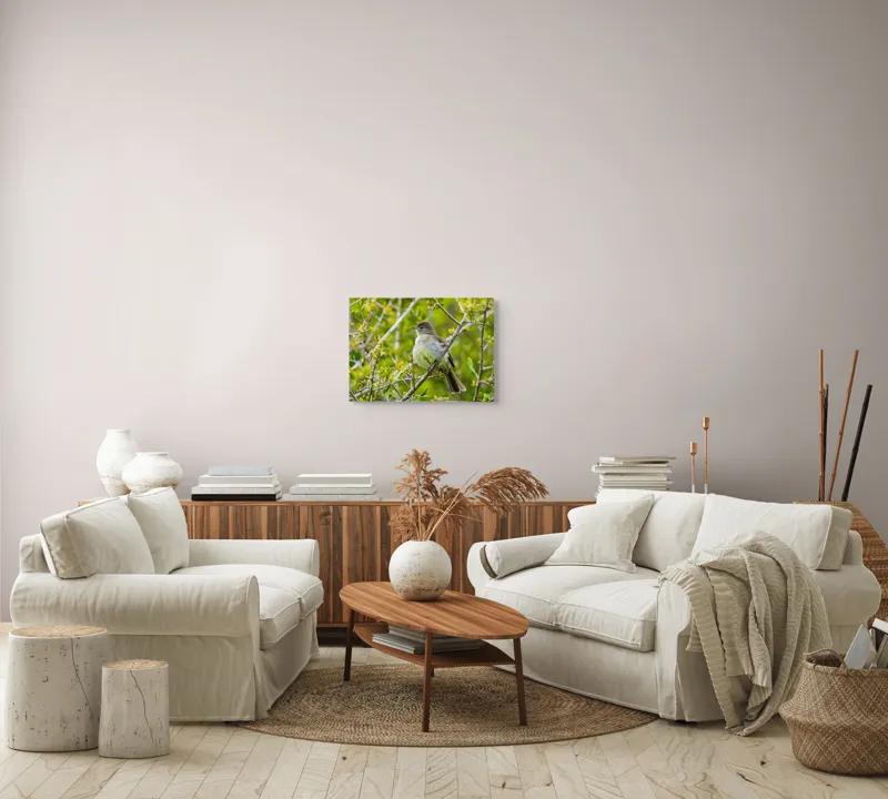 Tablou Canvas, "Pasărea cântătoare în crângul verde", Fermecător, Blând, Natură, Pene, Ramură, Verde, Fragil, Sălbatic, Primăvară, 54 x 39 cm – poza 5