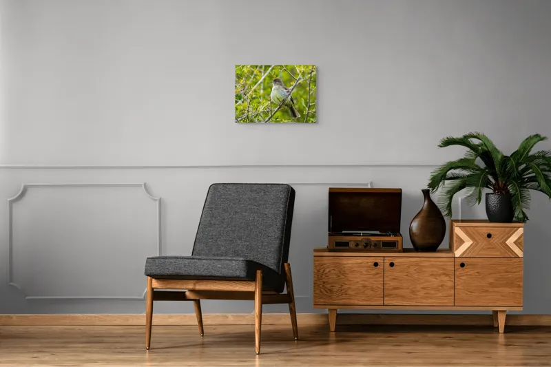 Tablou Canvas, "Pasărea cântătoare în crângul verde", Fermecător, Blând, Natură, Pene, Ramură, Verde, Fragil, Sălbatic, Primăvară, 54 x 39 cm – poza 7