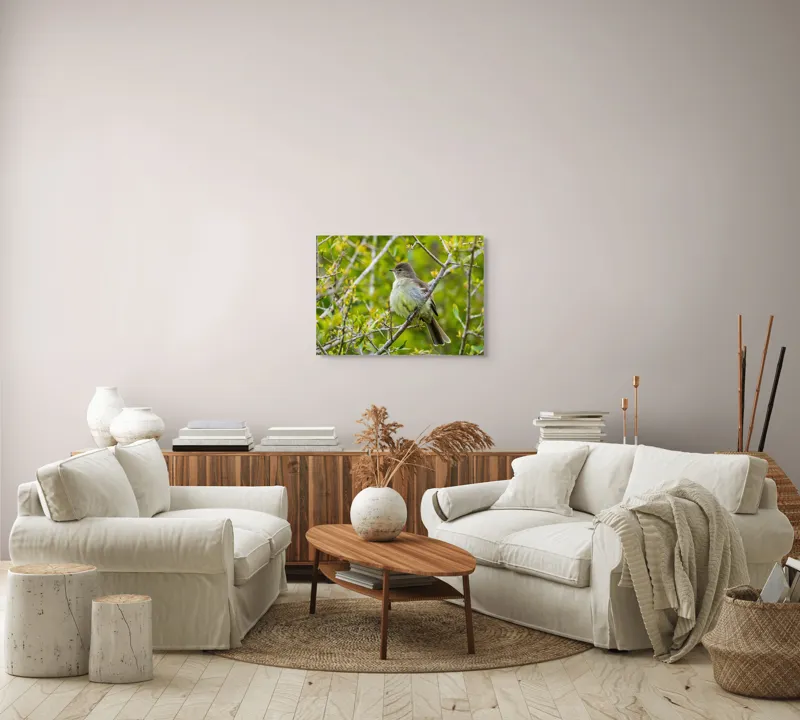 Tablou Canvas, "Pasărea cântătoare în crângul verde", Fermecător, Blând, Natură, Pene, Ramură, Verde, Fragil, Sălbatic, Primăvară, 70 x 50 cm – poza 6