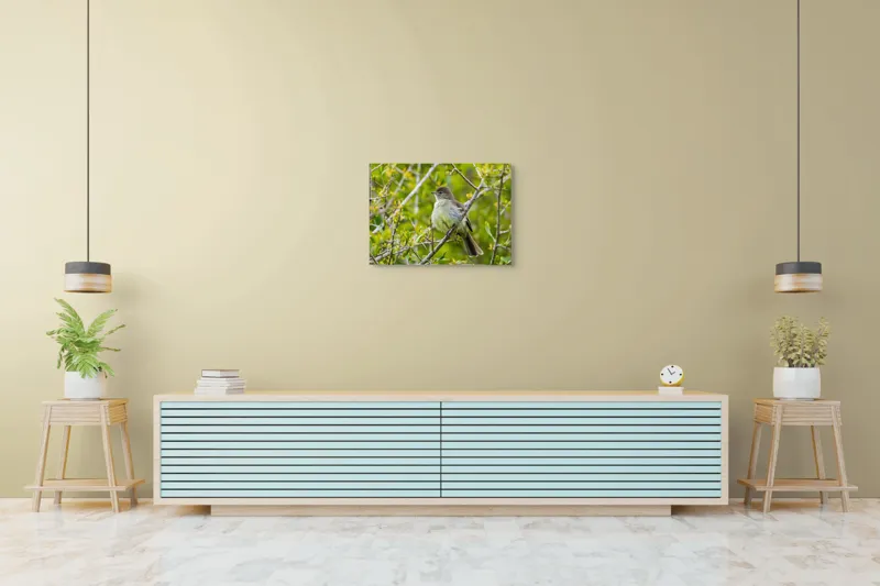 Tablou Canvas, "Pasărea cântătoare în crângul verde", Fermecător, Blând, Natură, Pene, Ramură, Verde, Fragil, Sălbatic, Primăvară, 70 x 50 cm – poza 7