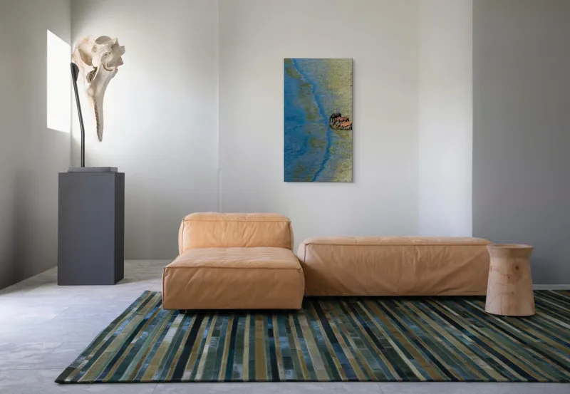 Tablou Canvas, "Trei cai lângă apă liniștită", Ape, Cai, Iarbă, Mal, Natură, Liniște, Reflecție., 50 x 90 cm – poza 5