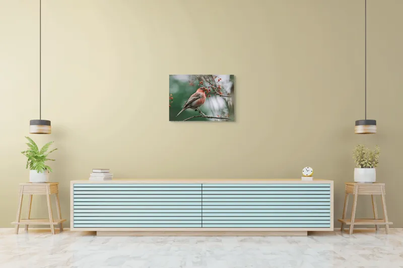 Tablou Canvas, "Pasărea roșcată pe ramură înflorită", Pasăre, Ramură, Flori, Natură, Penaj, Roz, Beak, Frunziș, Perching, Wild., 70 x 50 cm – poza 7