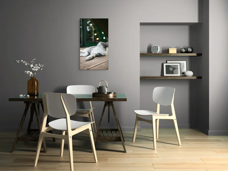 Tablou Canvas, "Răsfățul unei după-amiezi liniștite", Pisică, Relaxare, Plăcere, Natură, Lumină, Fericire, Lemn, Repaus, 50 x 90 cm – poza 4