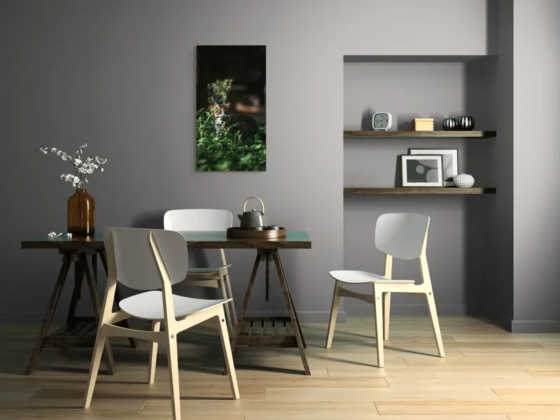 Tablou Canvas, "Motan ascuns între frunze verzi", Pisică, Gălbui, Vegetație, Umbre, Tufișuri, Curiozitate, Noapte, Mister., 50 x 90 cm – poza 4