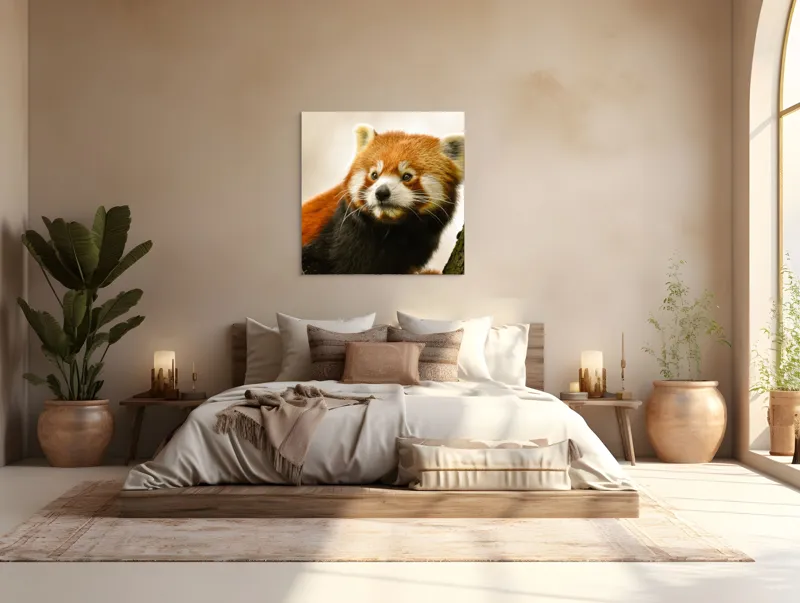 Tablou Canvas, "Micuțul panda roșu printre copaci", Roșcat, Blană, Urechiușe, Privire, Copac, Natură, Drăgălaș, Curios, Mic, Adorabil, 100 x 100 cm – poza 4
