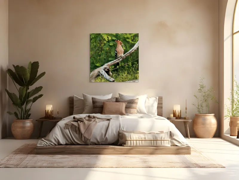 Tablou Canvas, "Vioiciunea culorilor în natură", Pasăre, Creastă, Bej, Cioc Lung, Ramură, Vegetație, Natură., 100 x 100 cm – poza 4