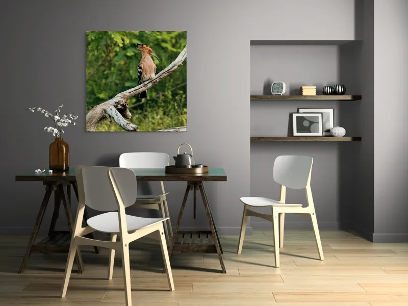 Tablou Canvas, "Vioiciunea culorilor în natură", Pasăre, Creastă, Bej, Cioc Lung, Ramură, Vegetație, Natură., 100 x 100 cm – poza 6
