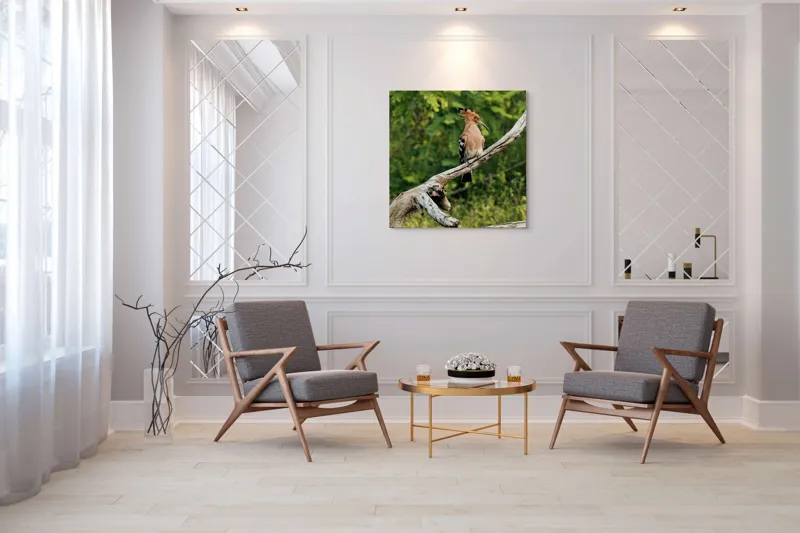Tablou Canvas, "Vioiciunea culorilor în natură", Pasăre, Creastă, Bej, Cioc Lung, Ramură, Vegetație, Natură., 100 x 100 cm – poza 7