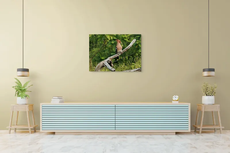 Tablou Canvas, "Vioiciunea culorilor în natură", Pasăre, Creastă, Bej, Cioc Lung, Ramură, Vegetație, Natură., 100 x 70 cm – poza 4