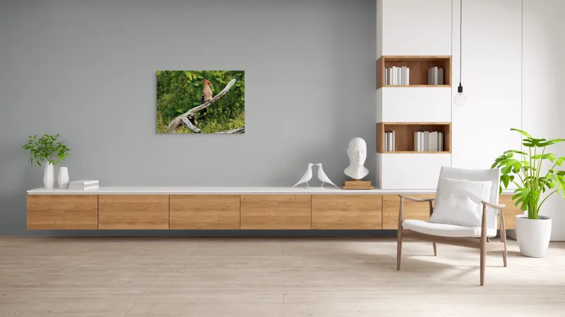 Tablou Canvas, "Vioiciunea culorilor în natură", Pasăre, Creastă, Bej, Cioc Lung, Ramură, Vegetație, Natură., 100 x 70 cm – poza 6