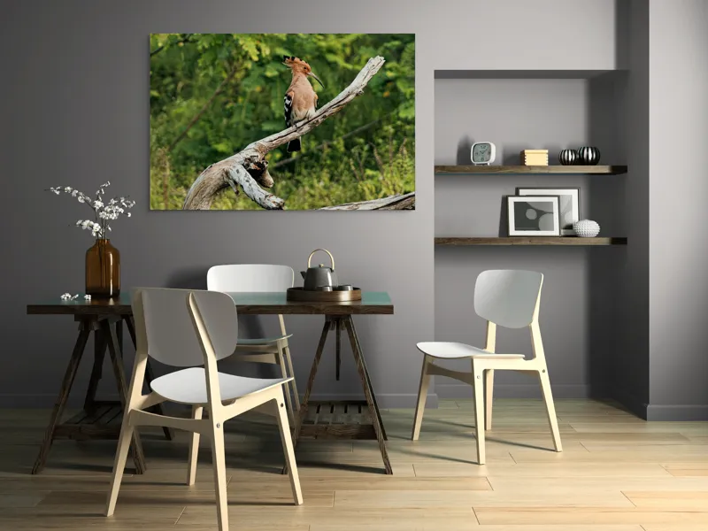 Tablou Canvas, "Vioiciunea culorilor în natură", Pasăre, Creastă, Bej, Cioc Lung, Ramură, Vegetație, Natură., 150 x 100 cm – poza 5