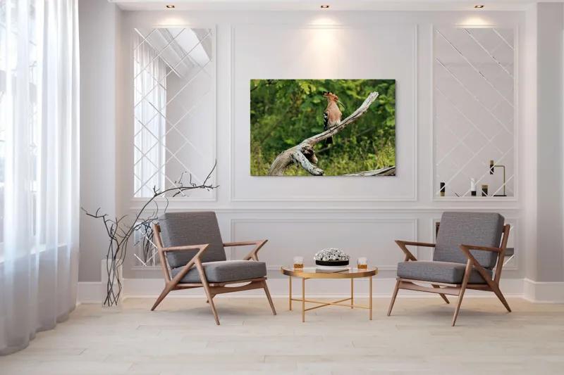 Tablou Canvas, "Vioiciunea culorilor în natură", Pasăre, Creastă, Bej, Cioc Lung, Ramură, Vegetație, Natură., 150 x 100 cm – poza 7