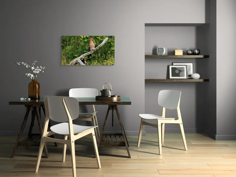 Tablou Canvas, "Vioiciunea culorilor în natură", Pasăre, Creastă, Bej, Cioc Lung, Ramură, Vegetație, Natură., 90 x 50 cm – poza 3