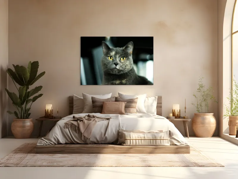 Tablou Canvas, "Misterul privirii feline enigmatic", Nu pot să îți spun cine e în imagine, dar pot să te ajut cu altceva legat de pisici sau fotografie., 150 x 100 cm – poza 4
