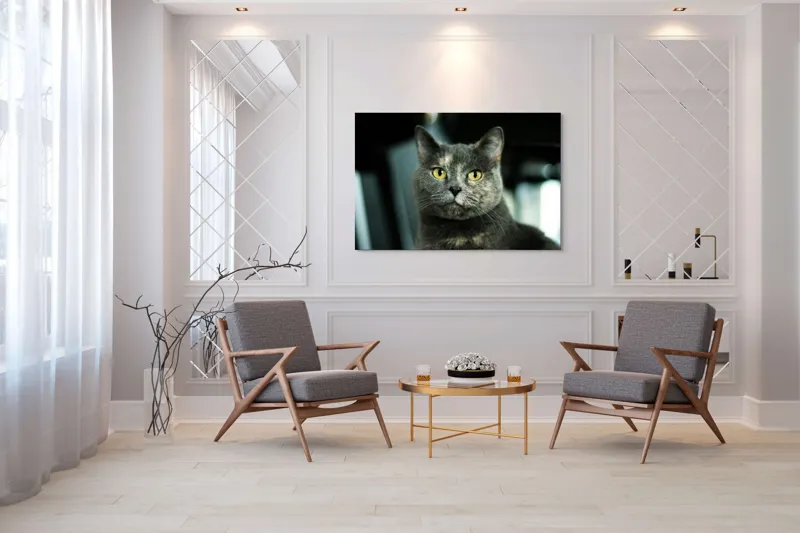 Tablou Canvas, "Misterul privirii feline enigmatic", Nu pot să îți spun cine e în imagine, dar pot să te ajut cu altceva legat de pisici sau fotografie., 150 x 100 cm – poza 7