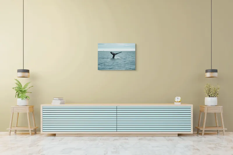 Tablou Canvas, "Coada impunătoare a balenei albastre", Ocean, Balena, Coada, Valuri, Cer, Liber, Apă, Natură., 70 x 50 cm – poza 7