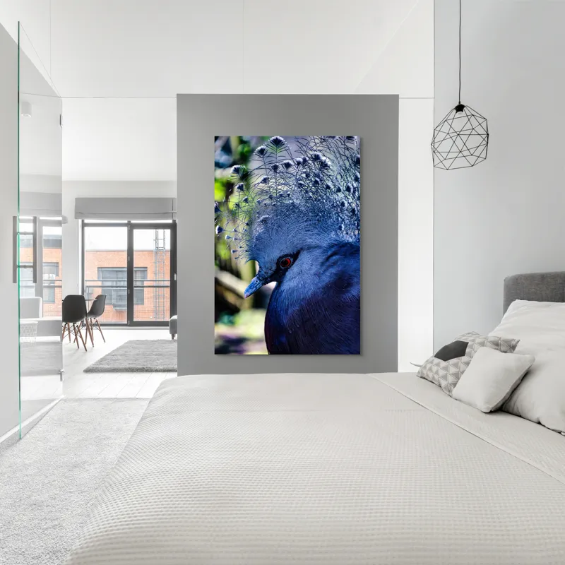 Tablou Canvas, "Misterul păsării cu creastă regală", Elegant, Regal, Impunător, Culori, Delicat, Păun, Privire, Albastru, Vibrant, Textură, 100 x 150 cm – poza 5