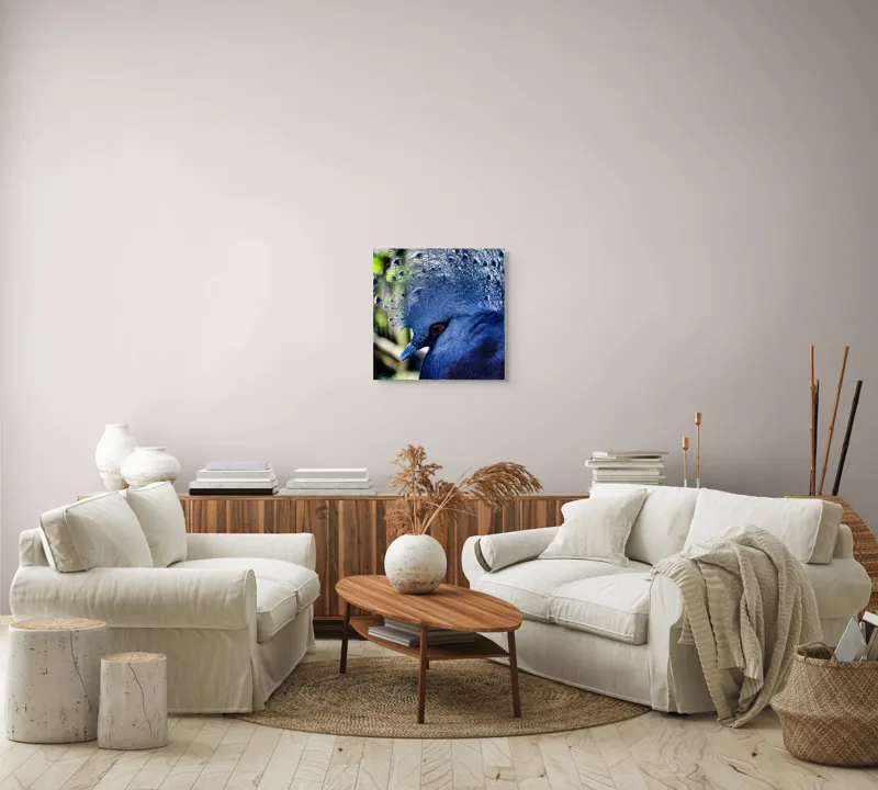 Tablou Canvas, "Misterul păsării cu creastă regală", Elegant, Regal, Impunător, Culori, Delicat, Păun, Privire, Albastru, Vibrant, Textură, 50 x 50 cm – poza 7