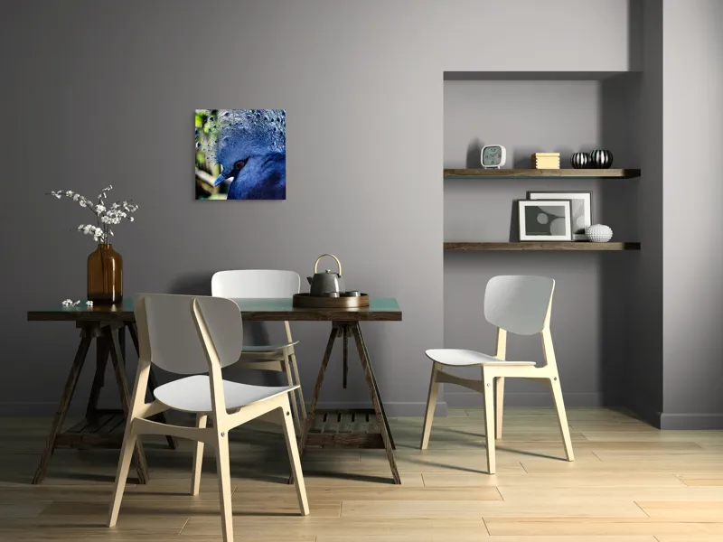 Tablou Canvas, "Misterul păsării cu creastă regală", Elegant, Regal, Impunător, Culori, Delicat, Păun, Privire, Albastru, Vibrant, Textură, 50 x 50 cm – poza 8