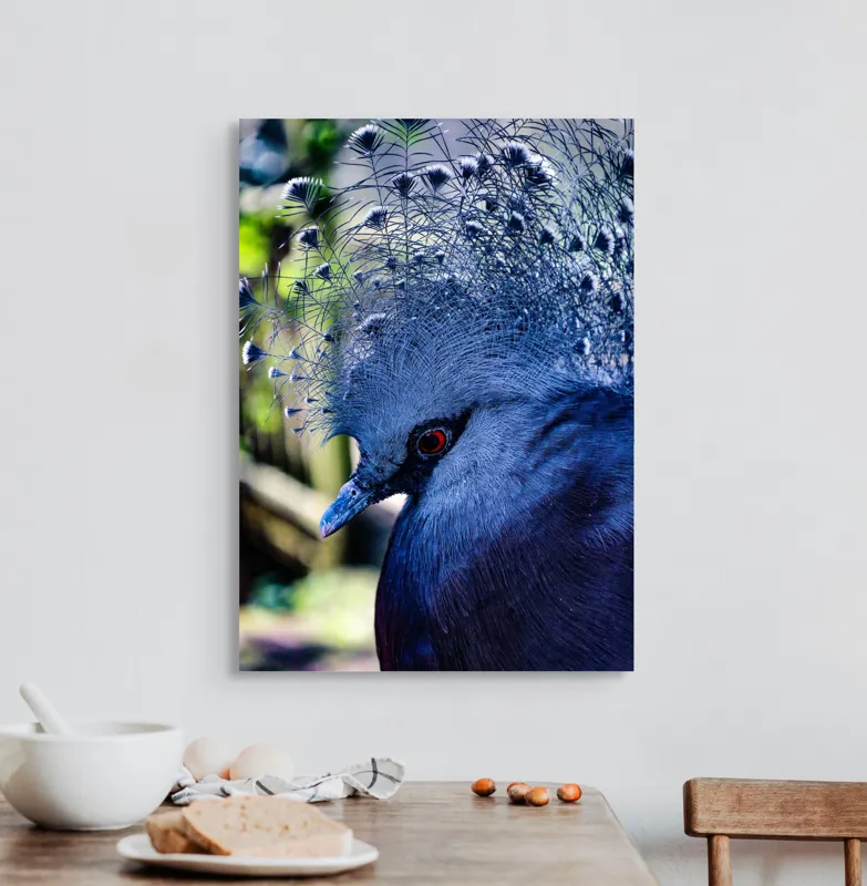 Tablou Canvas, "Misterul păsării cu creastă regală", Elegant, Regal, Impunător, Culori, Delicat, Păun, Privire, Albastru, Vibrant, Textură, 50 x 70 cm – poza 3