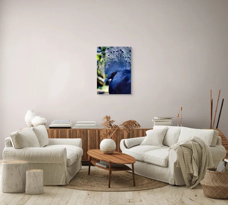 Tablou Canvas, "Misterul păsării cu creastă regală", Elegant, Regal, Impunător, Culori, Delicat, Păun, Privire, Albastru, Vibrant, Textură, 50 x 70 cm – poza 4