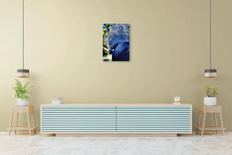 Tablou Canvas, "Misterul păsării cu creastă regală", Elegant, Regal, Impunător, Culori, Delicat, Păun, Privire, Albastru, Vibrant, Textură, 50 x 70 cm – poza 6