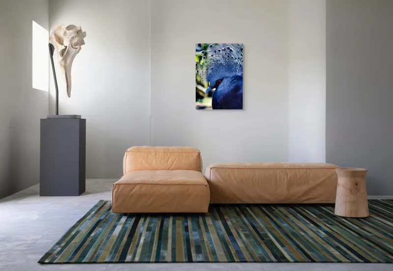 Tablou Canvas, "Misterul păsării cu creastă regală", Elegant, Regal, Impunător, Culori, Delicat, Păun, Privire, Albastru, Vibrant, Textură, 50 x 70 cm – poza 7