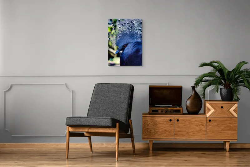 Tablou Canvas, "Misterul păsării cu creastă regală", Elegant, Regal, Impunător, Culori, Delicat, Păun, Privire, Albastru, Vibrant, Textură, 50 x 70 cm – poza 8