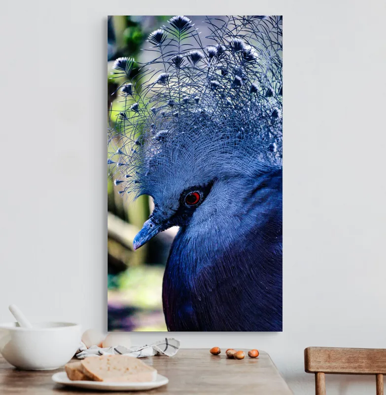 Tablou Canvas, "Misterul păsării cu creastă regală", Elegant, Regal, Impunător, Culori, Delicat, Păun, Privire, Albastru, Vibrant, Textură, 50 x 90 cm – poza 3