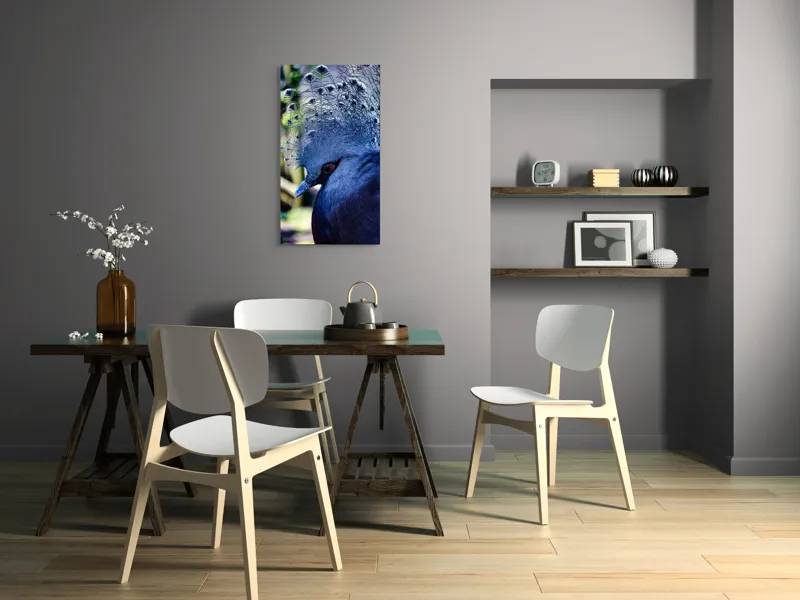Tablou Canvas, "Misterul păsării cu creastă regală", Elegant, Regal, Impunător, Culori, Delicat, Păun, Privire, Albastru, Vibrant, Textură, 50 x 90 cm – poza 4